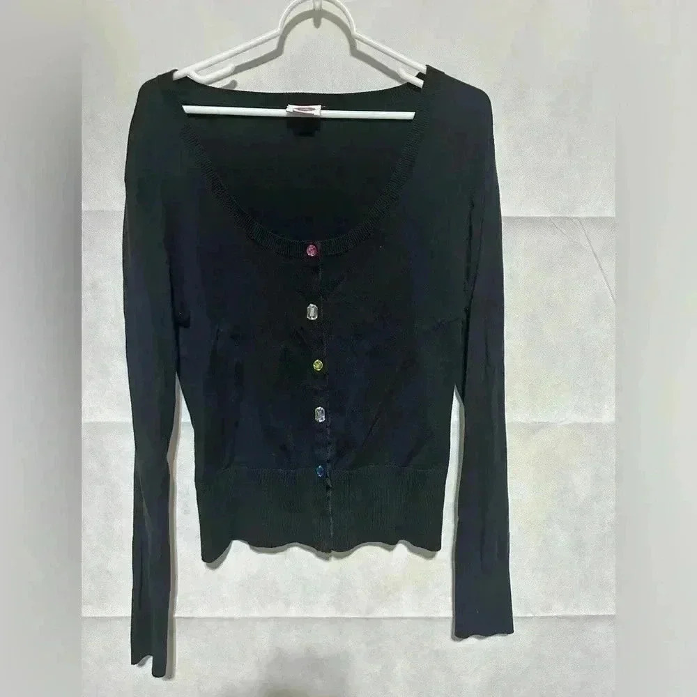 Vintage FIORUCCI Black Jeweled Snap Button Cardigan Women’s Large 90’s Y2k EUC!